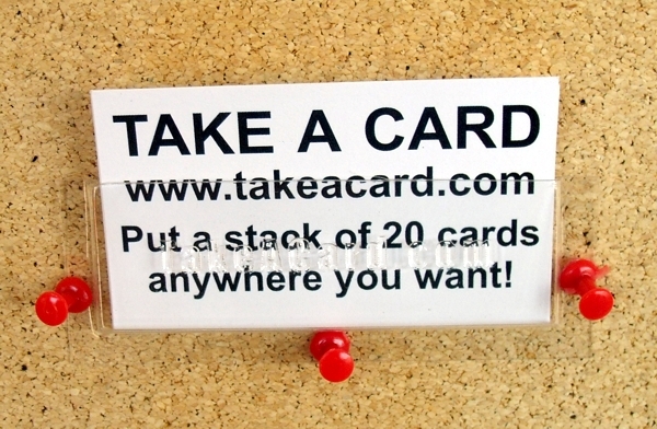 Promotional Business Cards are supplied for free to our sites affiliate members. We only ask that you pay the shipping to cover 16 TAKE-A-CARD™ card holders and 200 Promotional Business Cards to put in them and post them at bulletin boards in your area.